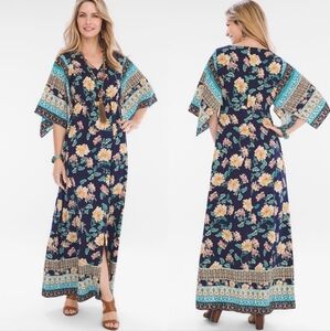 Chico's Floral Maxi Dress Boho Resort Vacation Kimono Flutter Sleeve Flowy 12